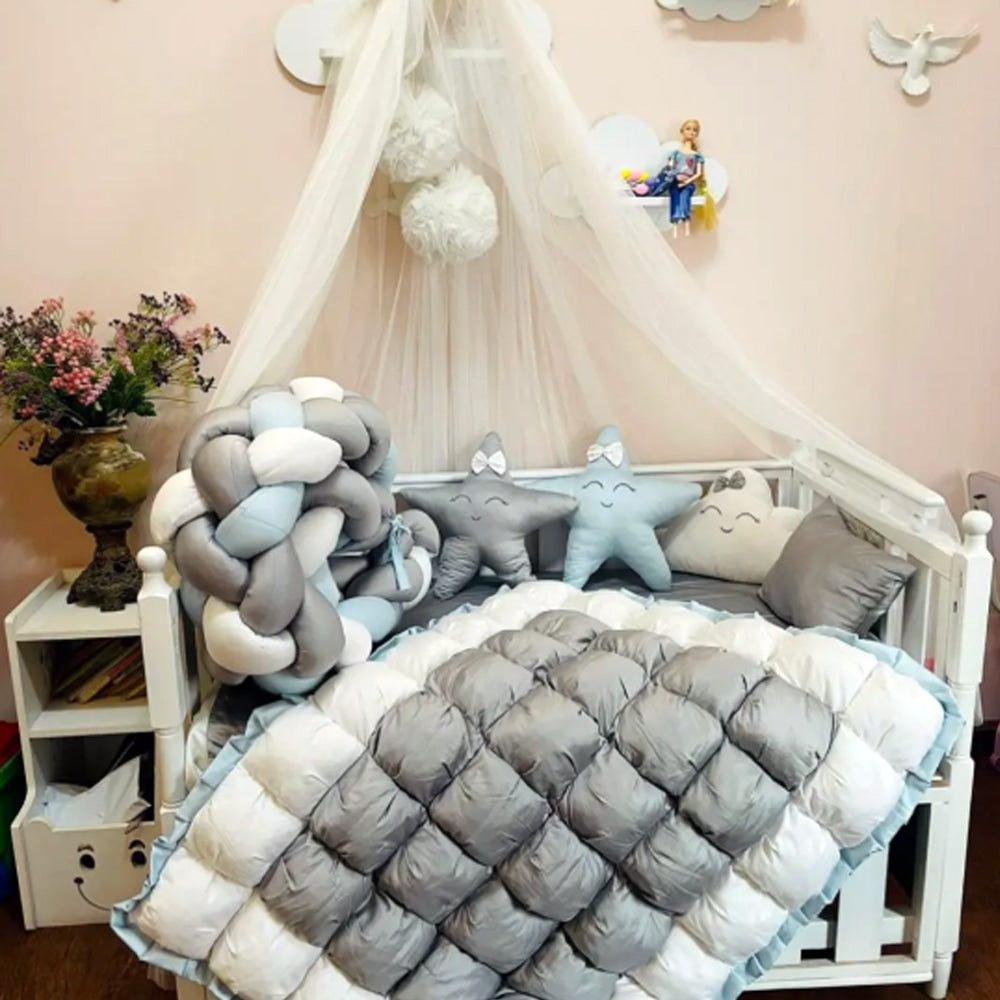 Baby Cot - Bedding Set - Tiny Haven Grey & Powder Blue — Baby Cot Bedding price in Pakistan