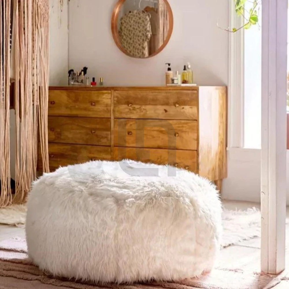Shaggy Faux Fur Ottoman Bean Bag Stool - White β Bean Bags price in Pakistan