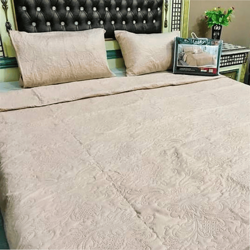 Embossed Fabric Quilted Bedspread – Ivory — Bedspreads price in Pakistan