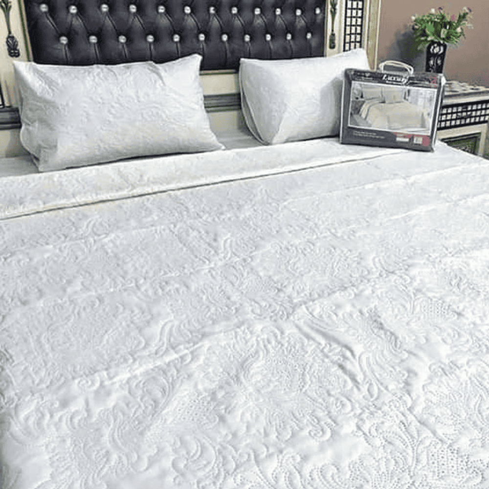 Embossed Fabric Quilted Bedspread – White — Bedspreads price in Pakistan