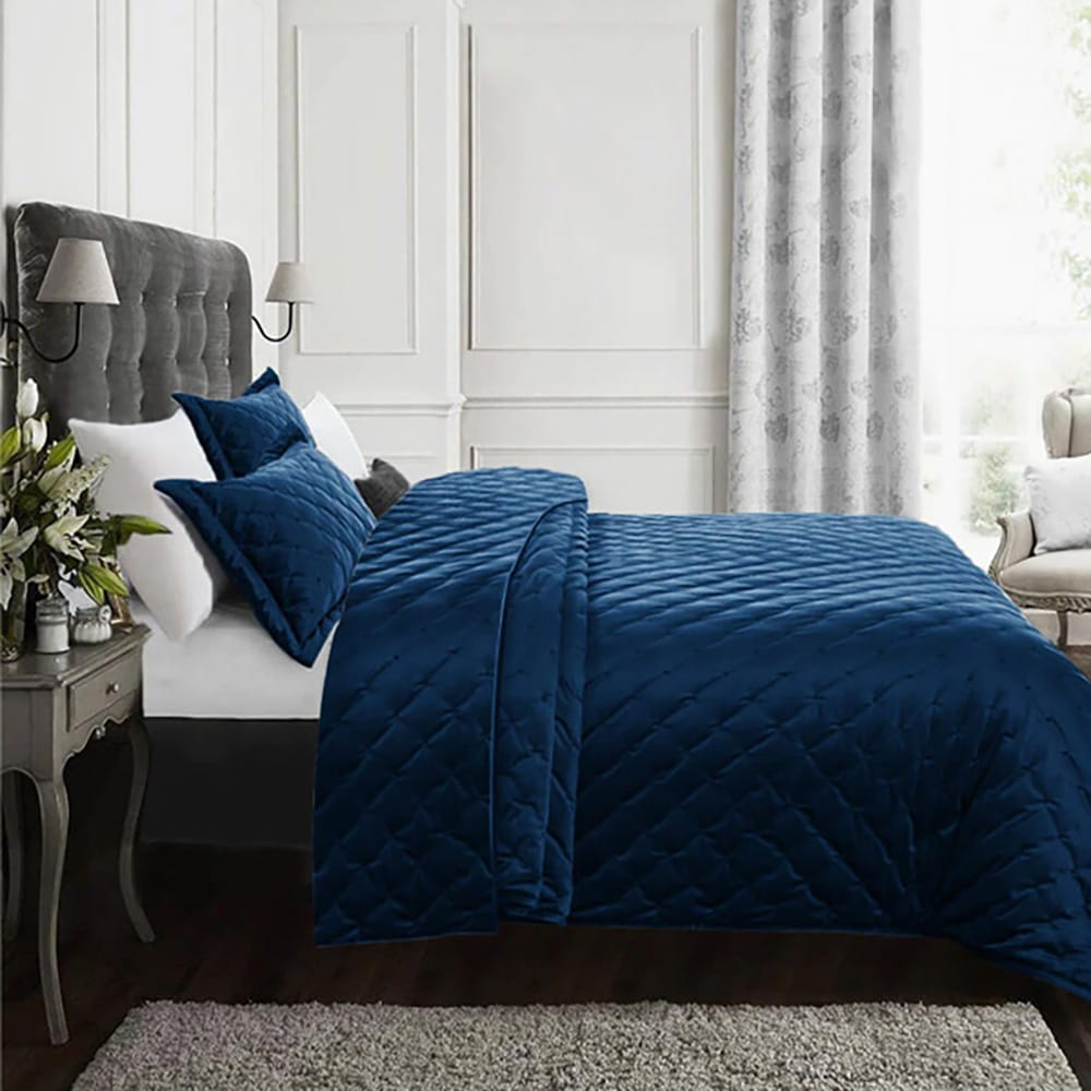 Velvet Quilted Bedspread - Blue — view 2