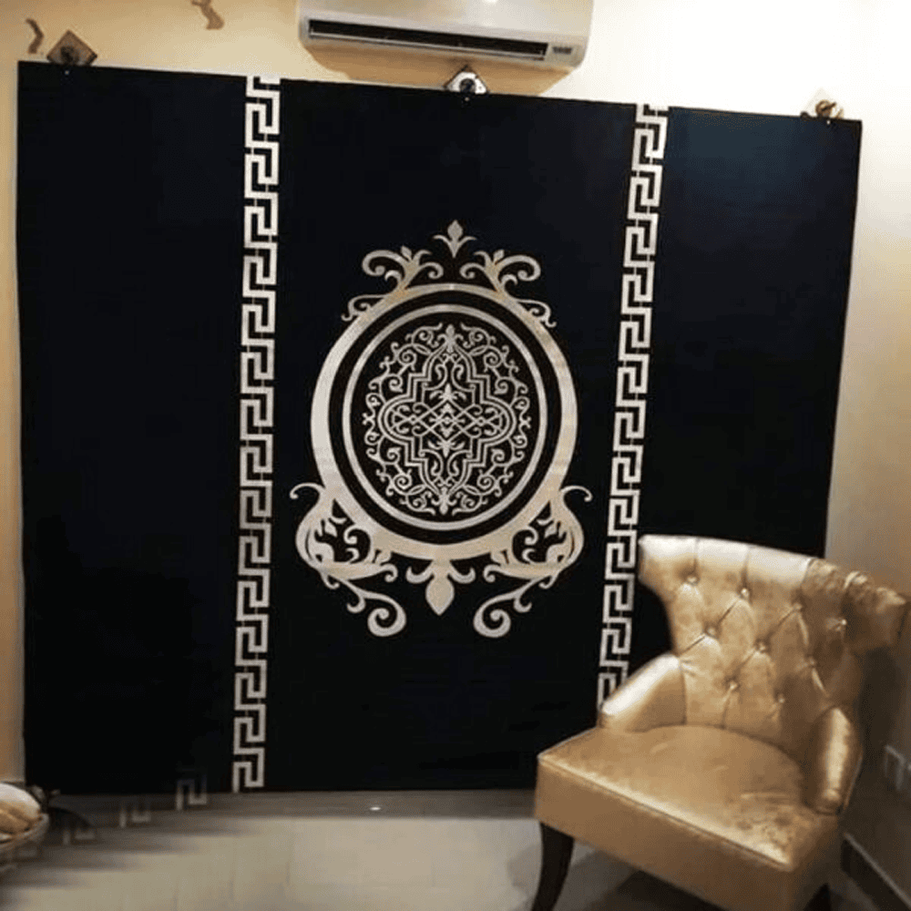 Blind Curtains Velvet Fabric Laser Cut Art – Black Versace – @ Per Sqr Ft — Blind Curtains price in Pakistan