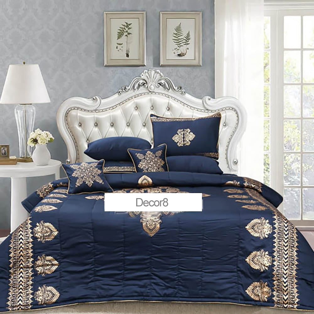 8 Pcs Comforter Set Cotton Sateen Block Printed โ Blue โ Bridal Bedding Sets price in Pakistan