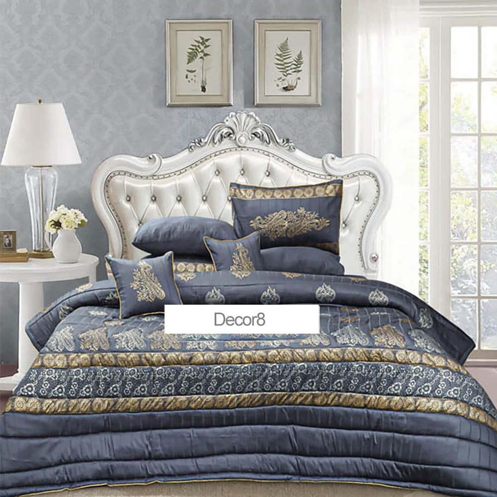 8 Pcs Comforter Set Cotton Sateen Block Printed โ Mira Dove โ Bridal Bedding Sets price in Pakistan