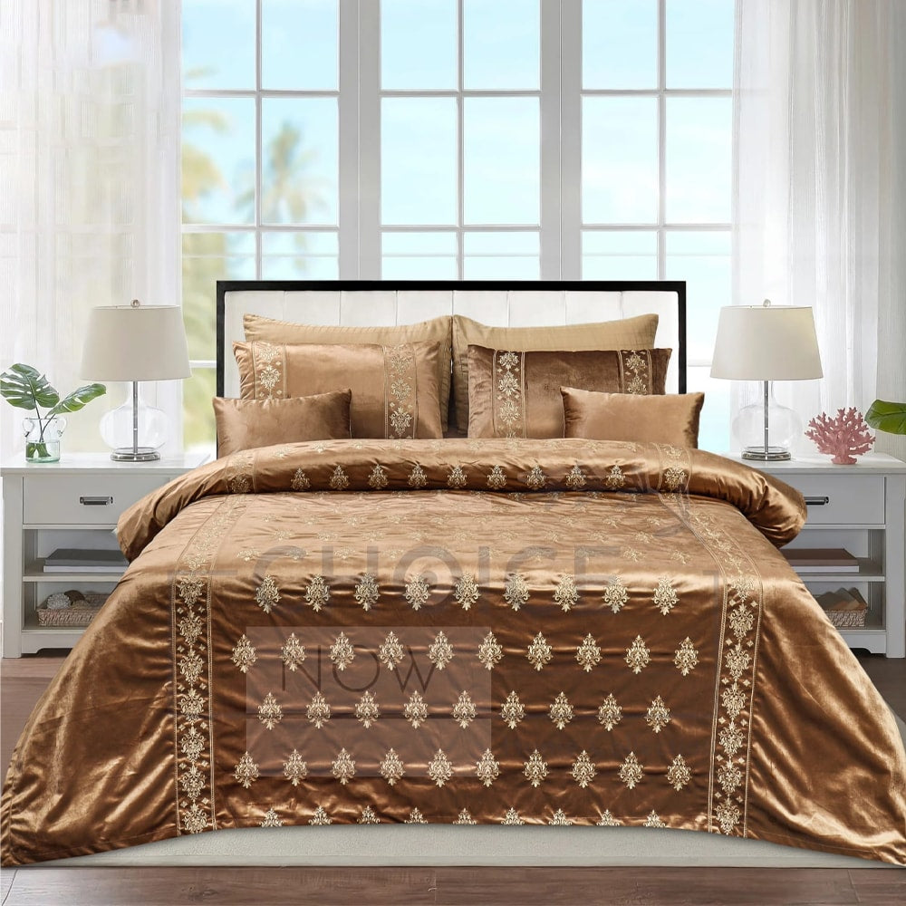 8 Pcs Bridal Velvet Bed Sheet Comforter Set โ Mustard โ Bridal Bedding Sets price in Pakistan