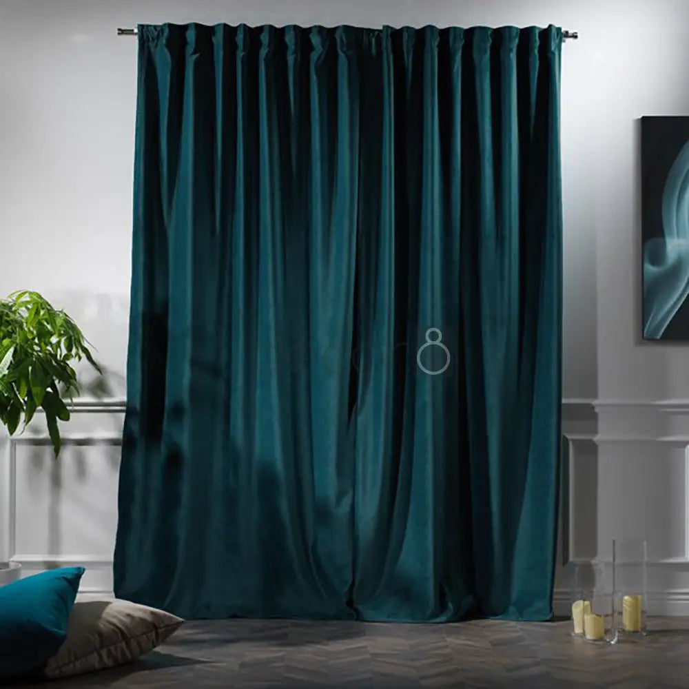 Premium Velvet Curtains For Bedroom & Living Room - Bluish Cyan — view 2