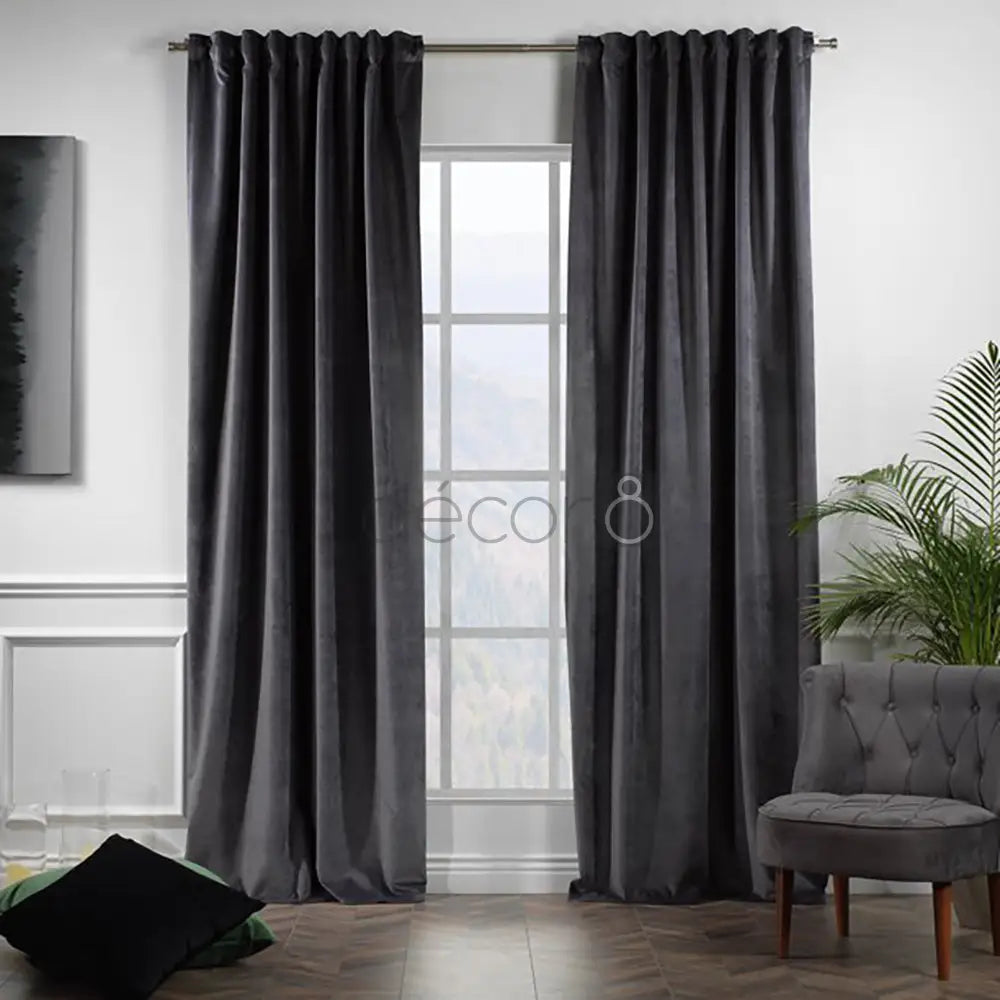 Premium Velvet Curtains For Bedroom & Living Room - Charcoal — Curtains price in Pakistan