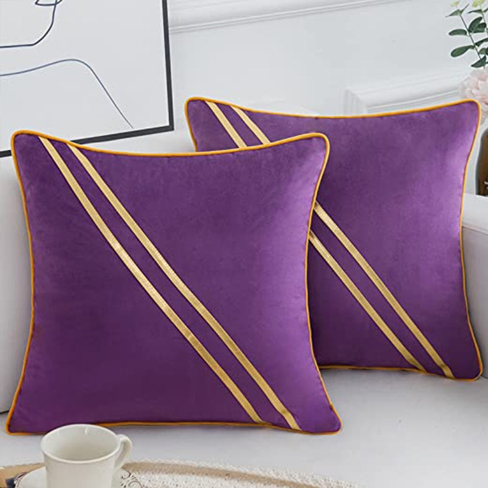 Pack of 2 Premium Diagonal Line Velvet Cushion Covers - Purple β Cushion Covers price in Pakistan