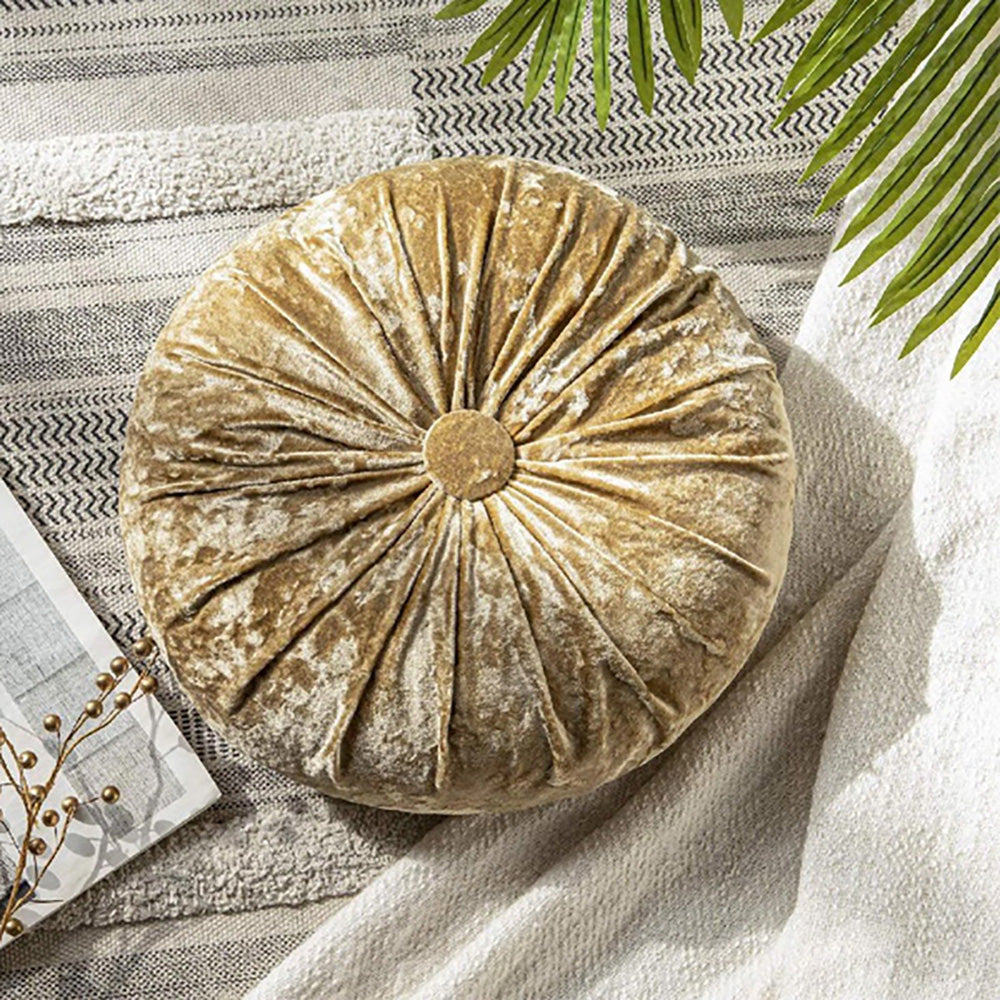Round Pumpkin Velvet Sofa Cushion - Golden