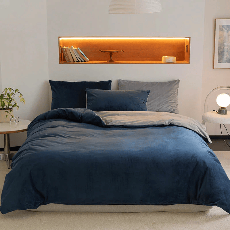 Reversible Velvet Duvet Cover - Blue & Grey β Duvet Covers price in Pakistan