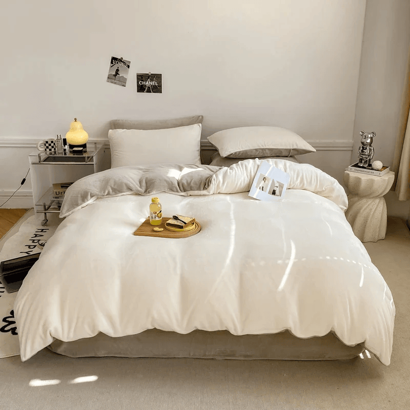 Reversible Velvet Duvet Cover - Off White & Light Brown β Duvet Covers price in Pakistan