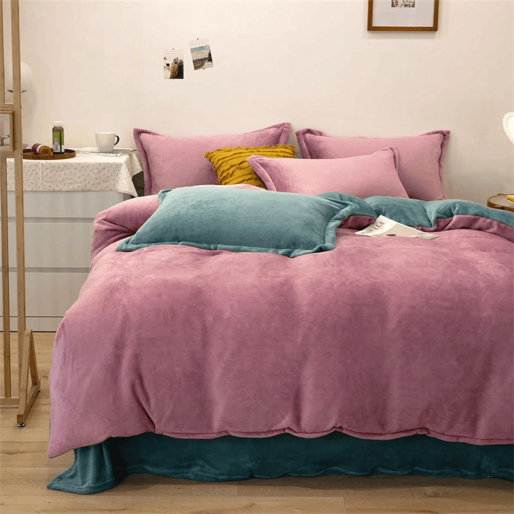 Reversible Velvet Duvet Cover - Rose Pink & Teal β Duvet Covers price in Pakistan