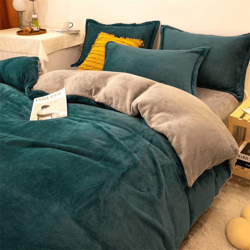 Reversible Velvet Duvet Cover - Teal & Khaki β Duvet Covers price in Pakistan