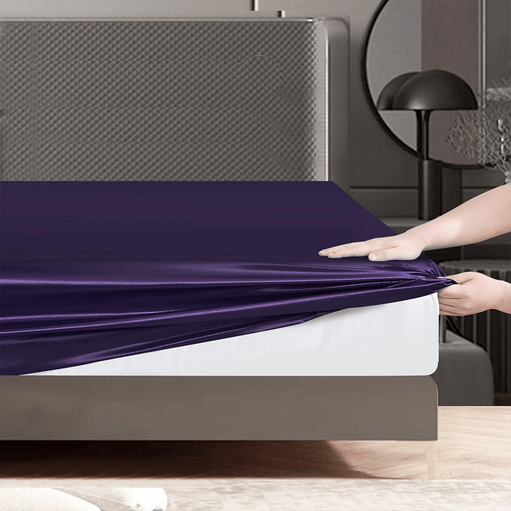 Satin Silk Duvet Cover Set - Aubergine — view 2