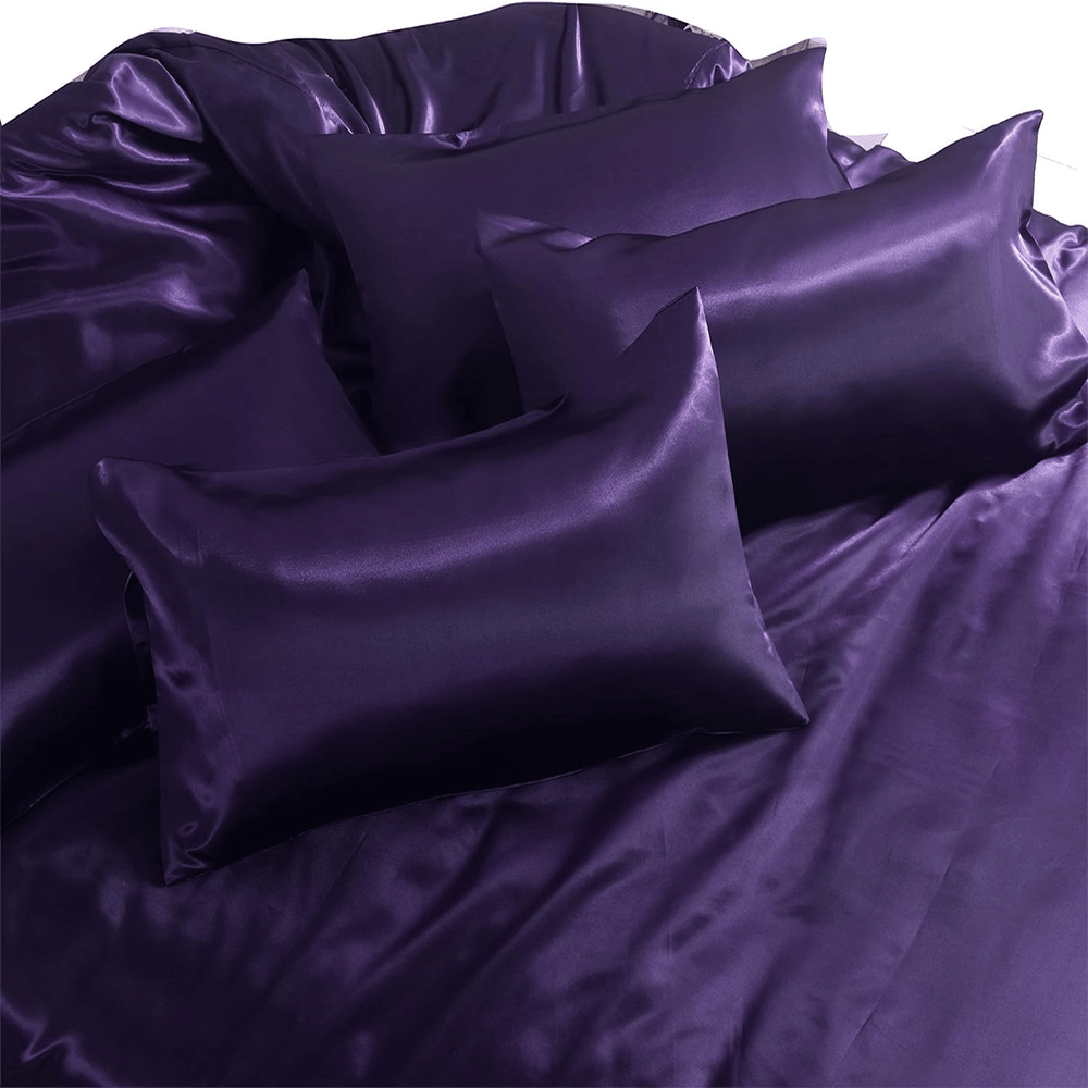 Satin Silk Duvet Cover Set - Aubergine — view 3
