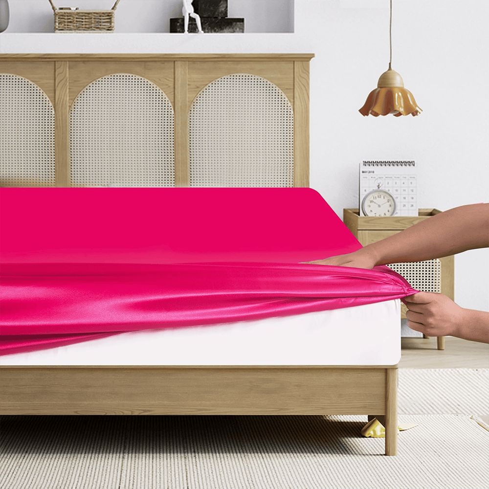 Satin Silk Duvet Cover Set - Bright Pink — view 2