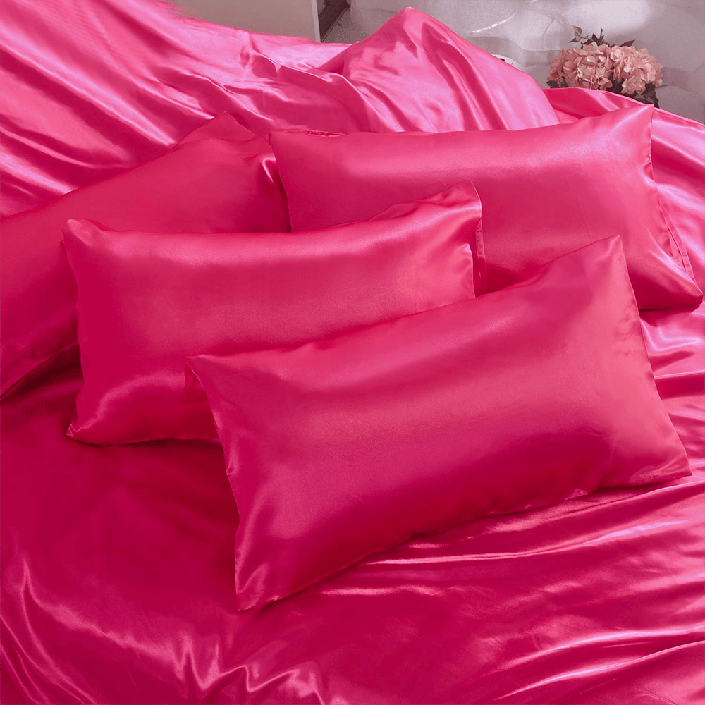Satin Silk Duvet Cover Set - Bright Pink — view 3