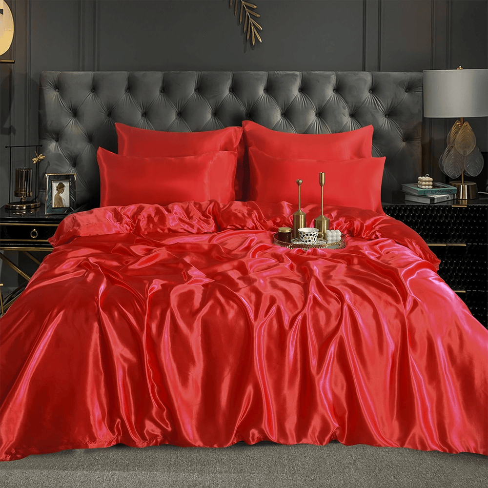 Satin Silk Duvet Cover Set - Coral Red β Duvet Covers price in Pakistan