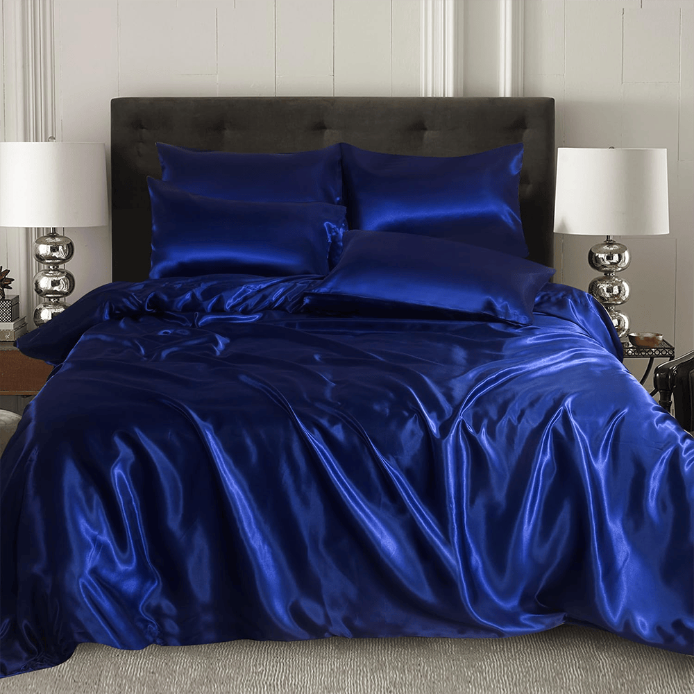 Satin Silk Duvet Cover Set - Navy Blue β Duvet Covers price in Pakistan