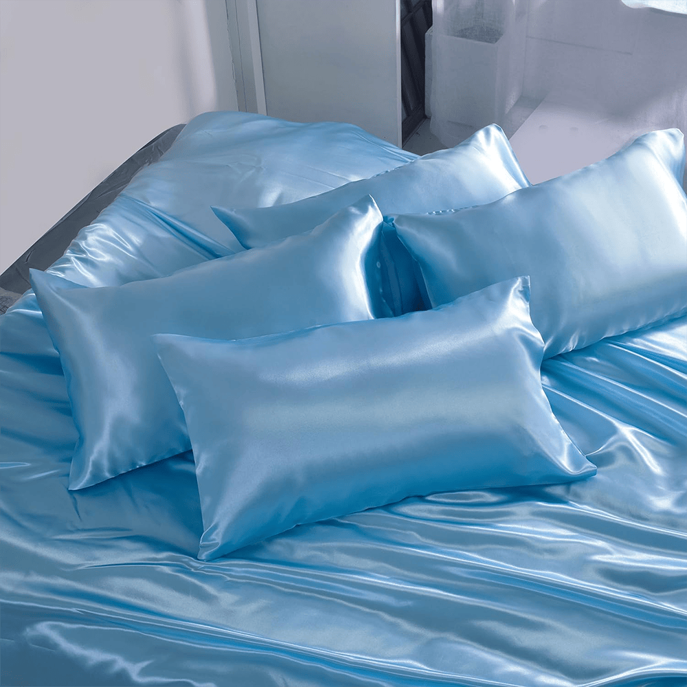 Satin Silk Duvet Cover Set - Sky Blue — view 3
