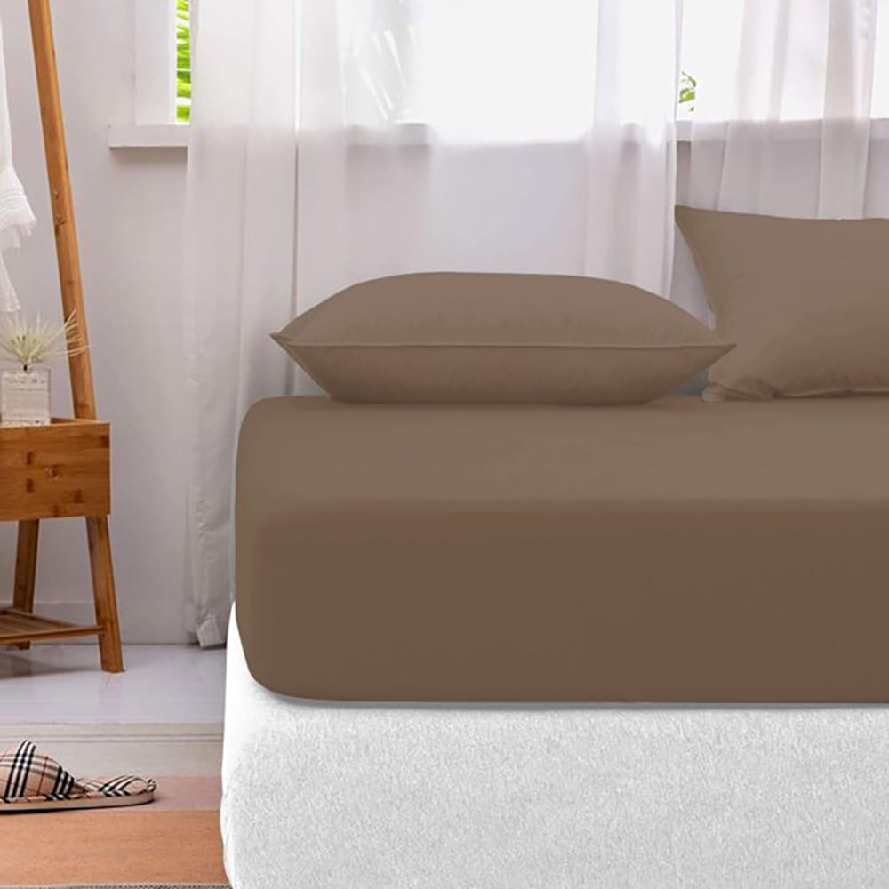 Cotton Fitted Sheet - Light Brown - TC 150 β Fitted Bed Sheets price in Pakistan