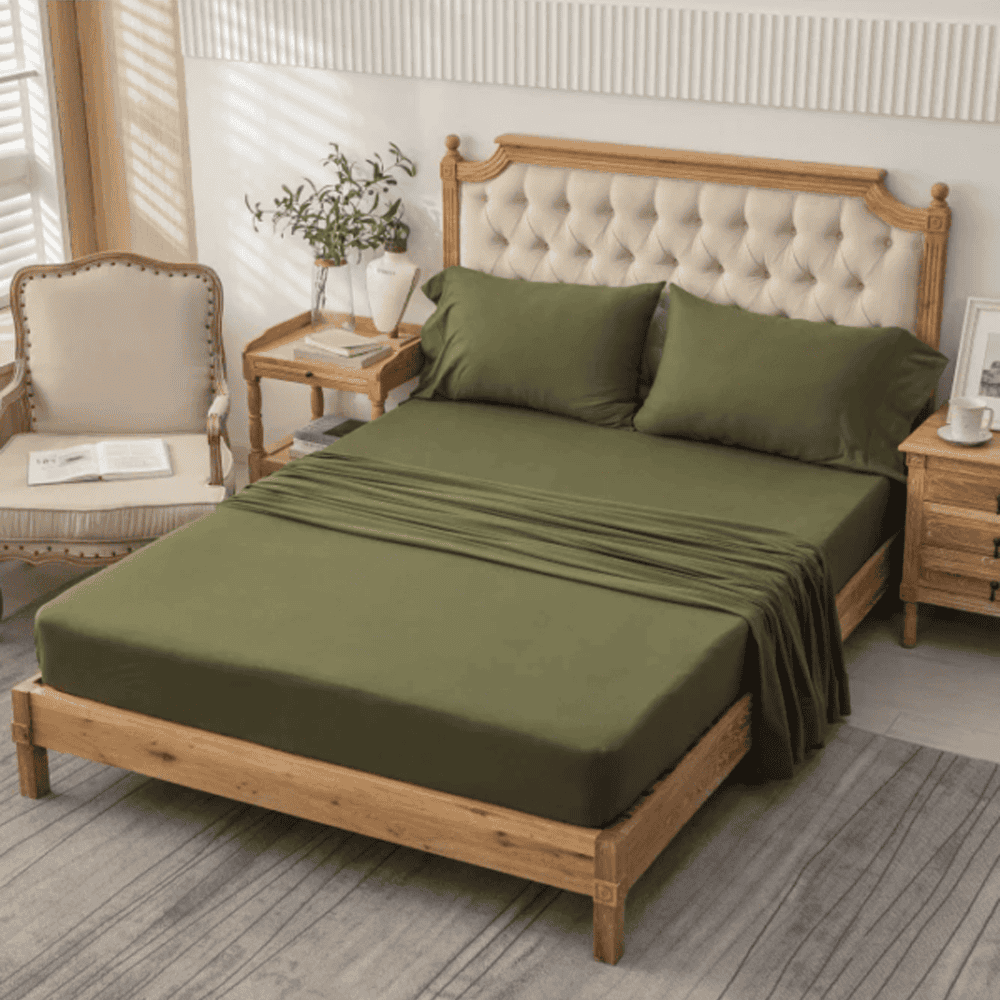 Cotton Fitted Sheet - Olive Green - TC 150 β Fitted Bed Sheets price in Pakistan