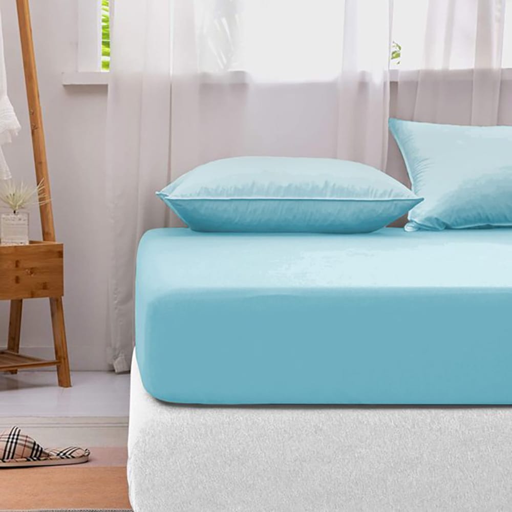 Cotton Fitted Sheet - Sky Blue - TC 150 β Fitted Bed Sheets price in Pakistan