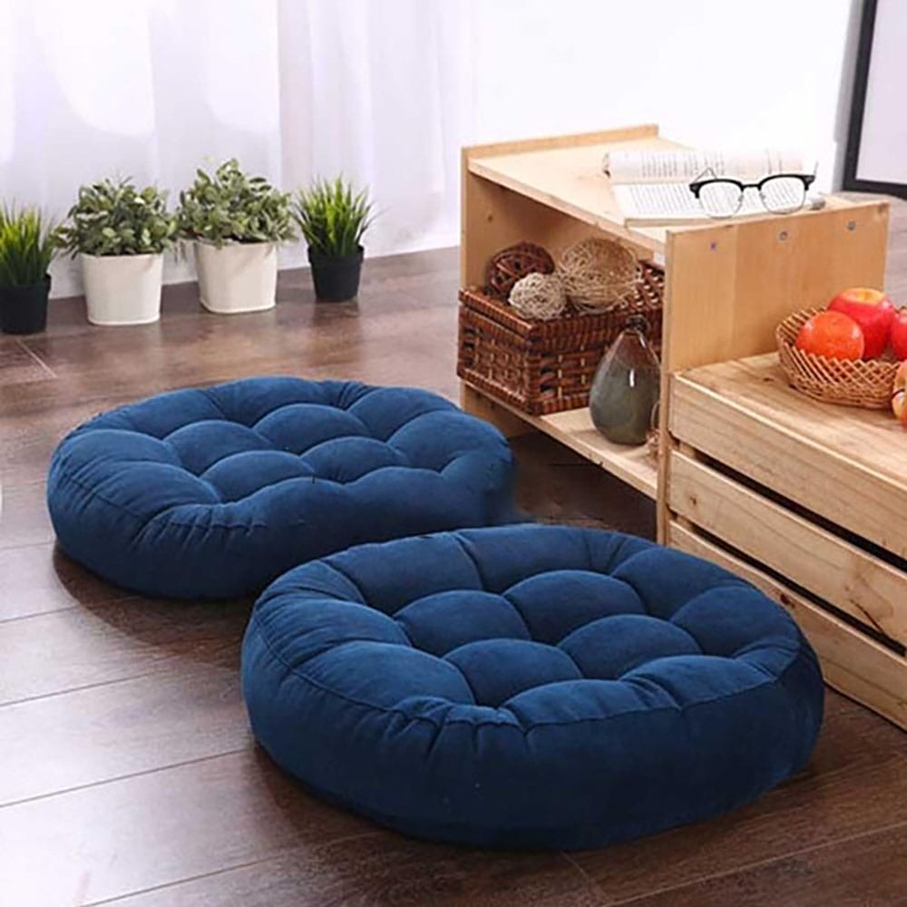 Premium Round Shape Velvet Floor Cushions โ Blue โ Floor Cushions price in Pakistan