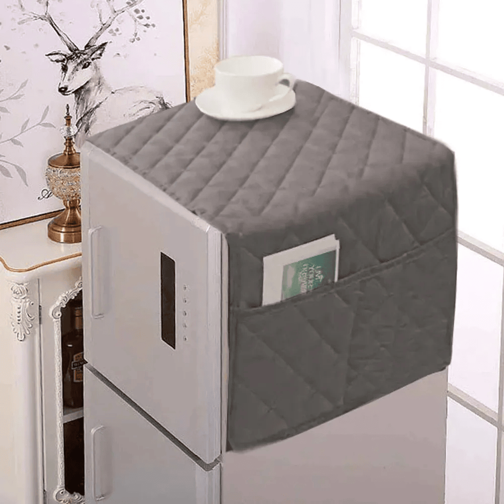 Ultrasonic Quilted Fridge Cover With Side Pockets – Grey — Fridge Covers price in Pakistan