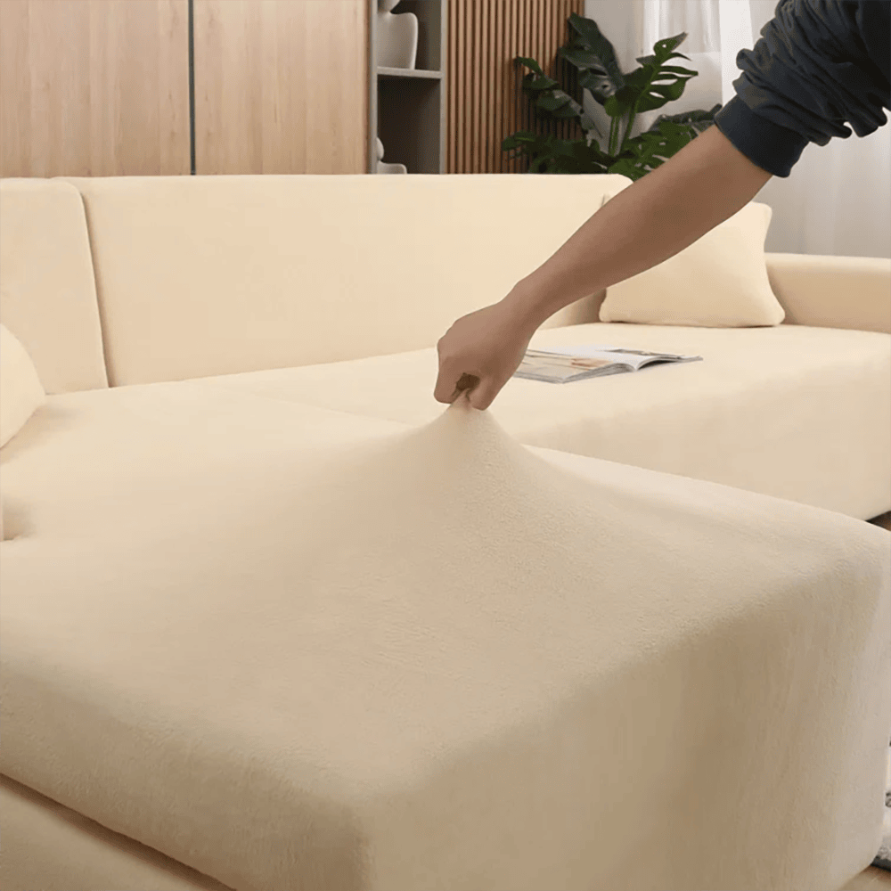 L-Shape Fitted Jersey Sofa Cover - Beige — view 4