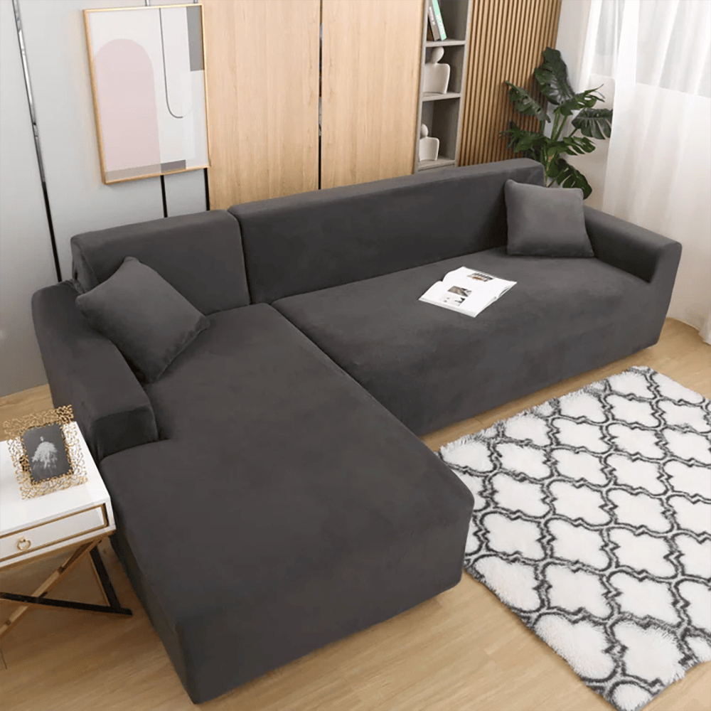 L-Shape Fitted Jersey Sofa Cover - Grey — Jersey Sofa Covers price in Pakistan