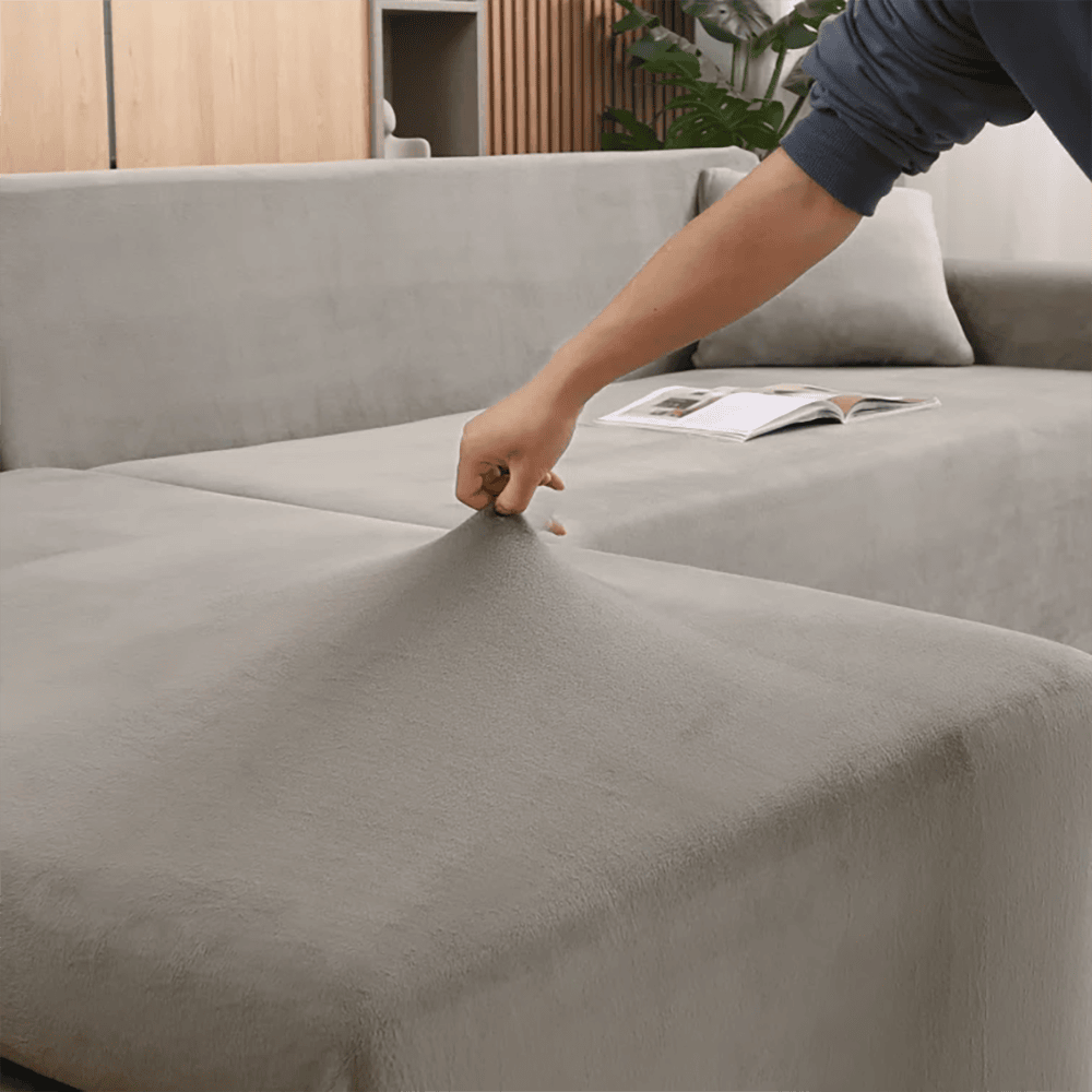 L-Shape Fitted Jersey Sofa Cover - Light Grey — view 4
