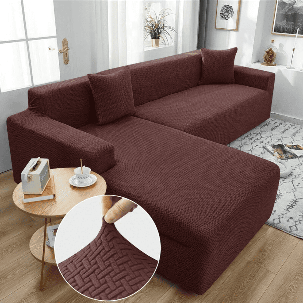 L-Shape Jacquard Sofa Cover - Brown — L Shape Sofa Covers price in Pakistan