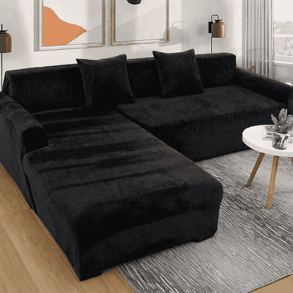L-Shape Plain Velvet Sofa Cover - Black — L Shape Sofa Covers price in Pakistan