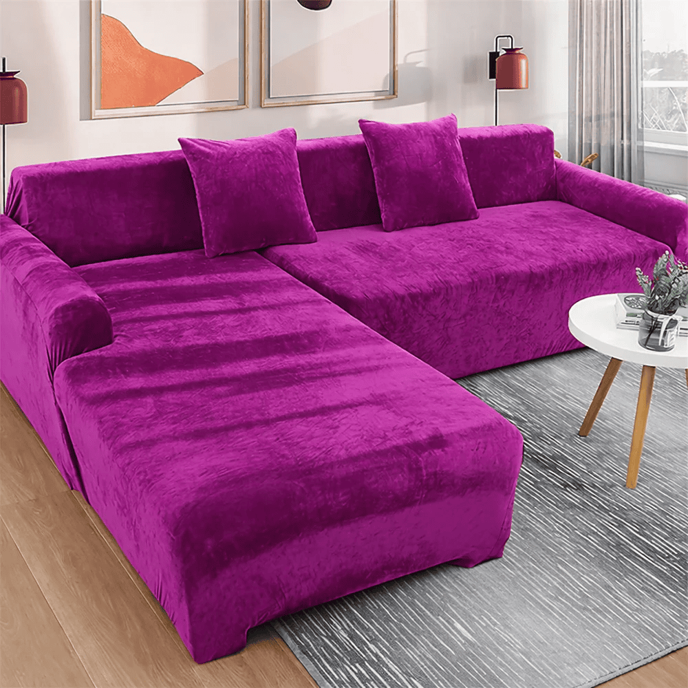 L-Shape Plain Velvet Sofa Cover - Magenta — L Shape Sofa Covers price in Pakistan