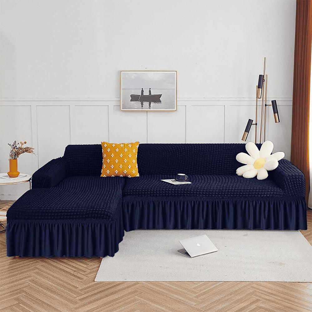 L-Shape Turkish Bubble Sofa Cover - Dark Blue — L Shape Sofa Covers price in Pakistan