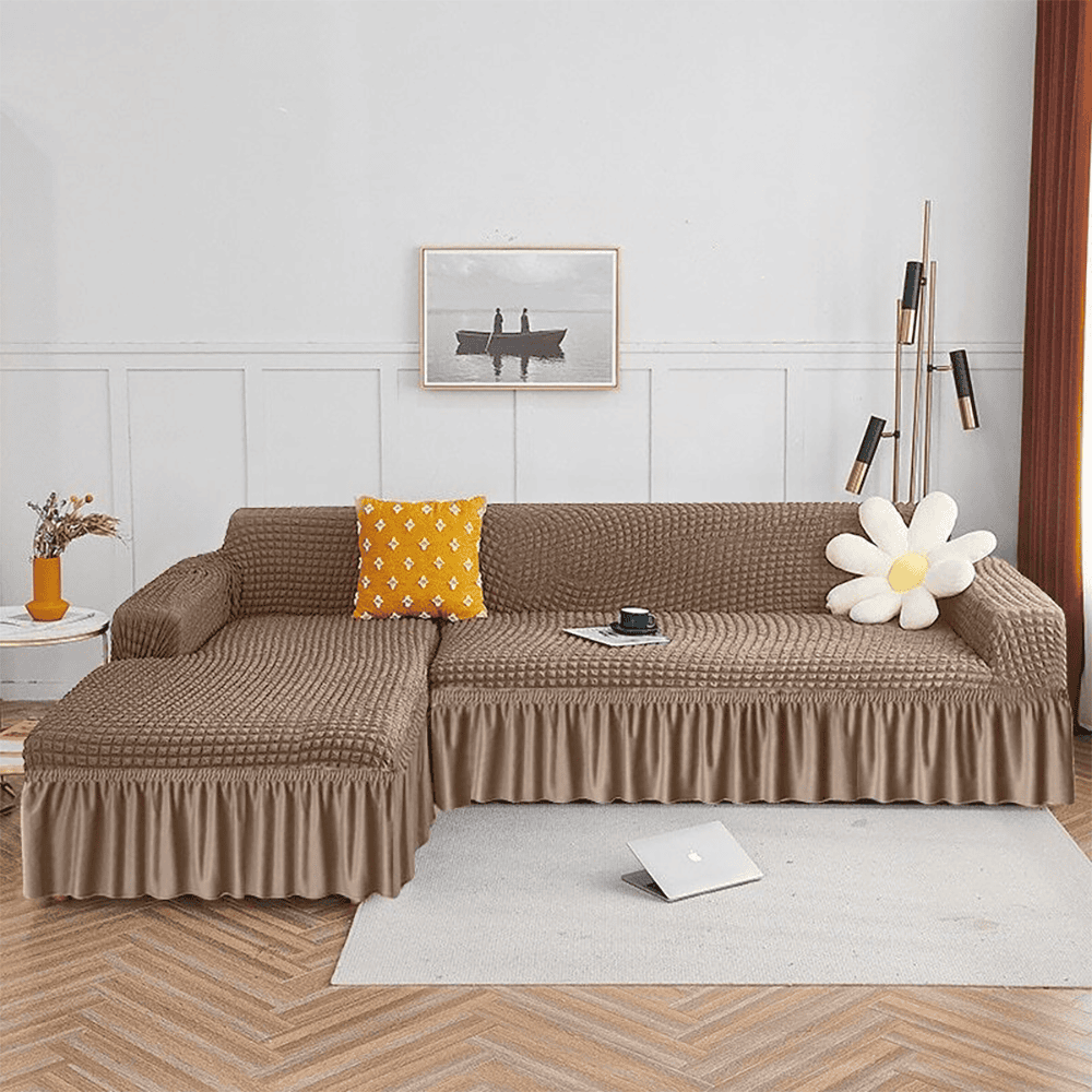 L-Shape Turkish Bubble Sofa Cover - Light Brown — L Shape Sofa Covers price in Pakistan