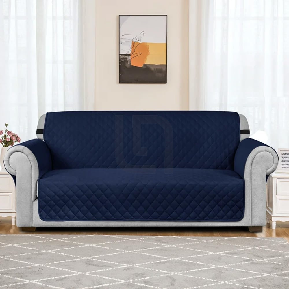 Quilted Non-Slip Box Sofa Cover - Navy Blue — Quilted Sofa Covers price in Pakistan
