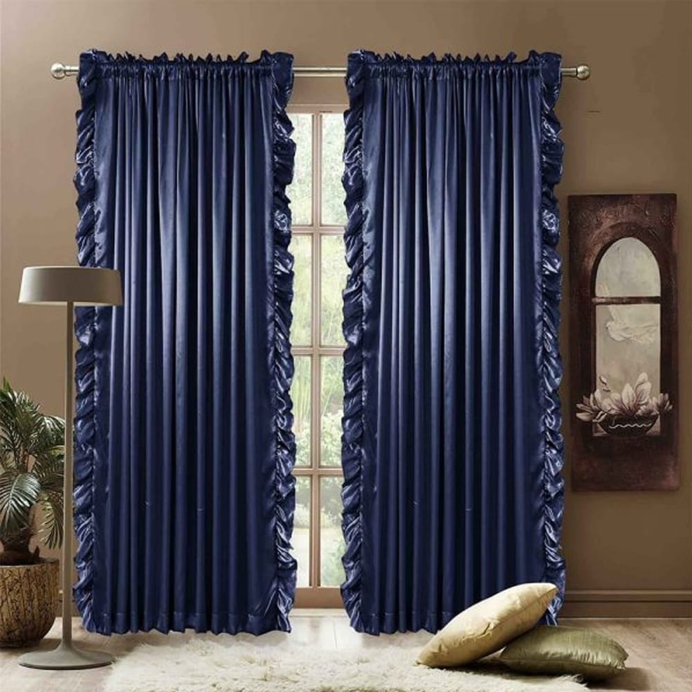 Ruffle curtain luxury silk fabric vertical – Blue — Ruffle Curtains price in Pakistan