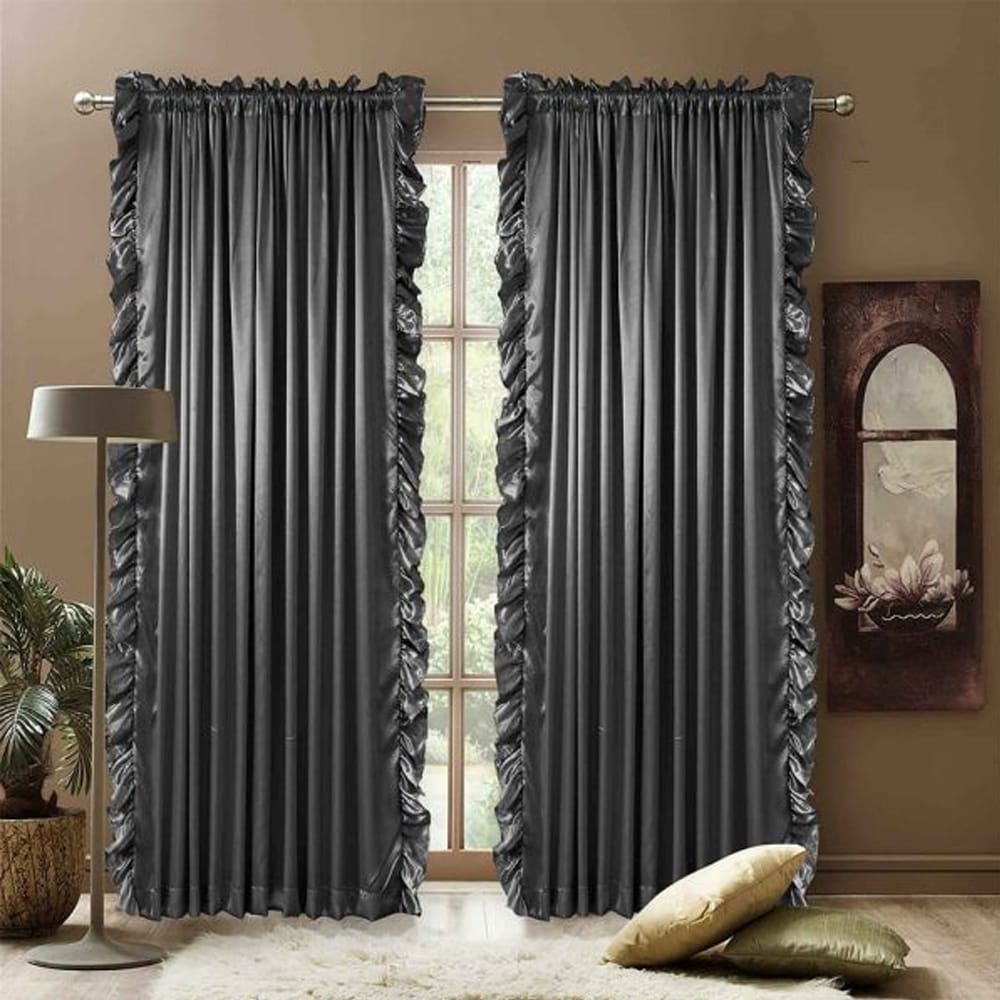Ruffle curtain luxury silk fabric vertical – Grey — Ruffle Curtains price in Pakistan