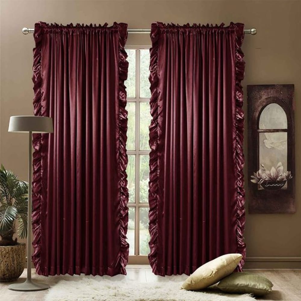 Ruffle curtain luxury silk fabric vertical – Maroon — Ruffle Curtains price in Pakistan