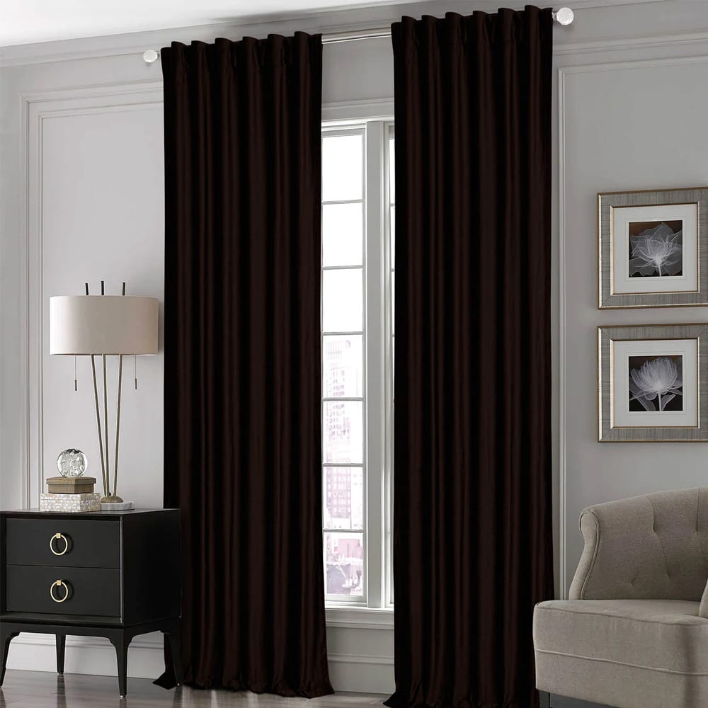 Premium Silk Curtains For Office & Home - Brown — Silk Curtains price in Pakistan