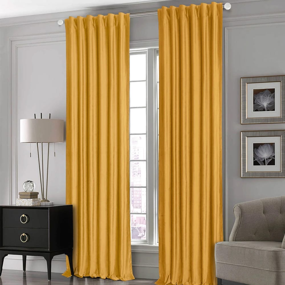 Premium Silk Curtains For Office & Home - Golden — Silk Curtains price in Pakistan