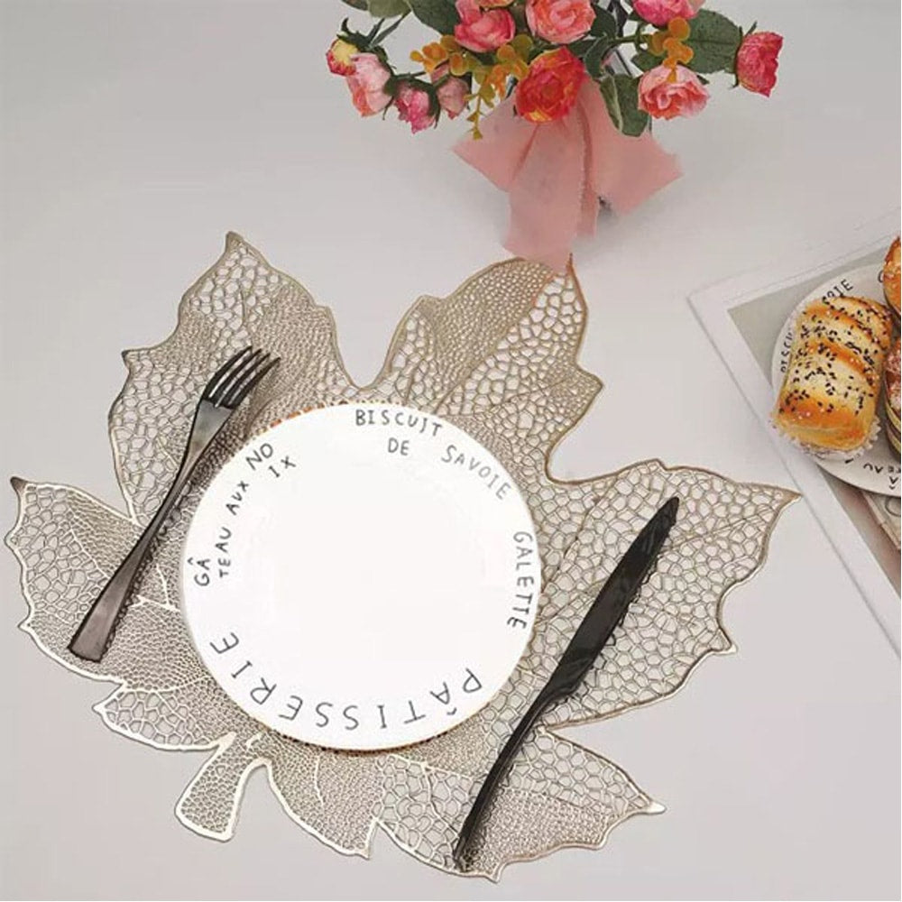 2pcs Coaster Table Mat Set Non-Slip Vinyl Floral Golden Placemats โ Table Coasters price in Pakistan