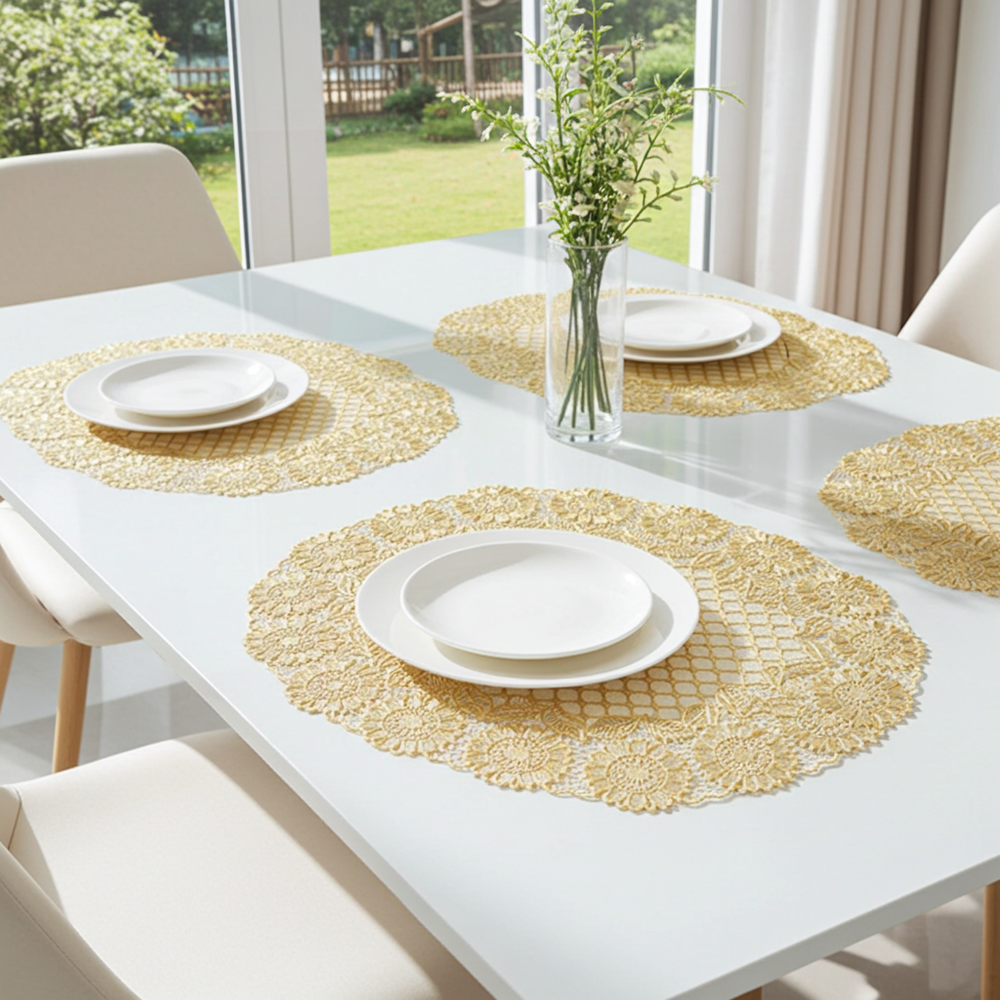 3pcs Coaster Table Mat Set Placemats Coaster Oval Golden — view 2