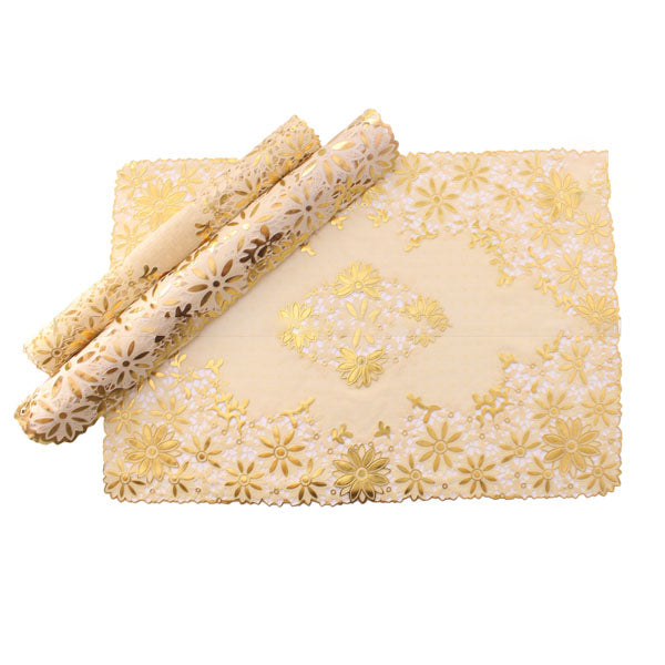 3pcs Coaster Table Mat Set Placemats Square Golden Flower β Table Mats price in Pakistan