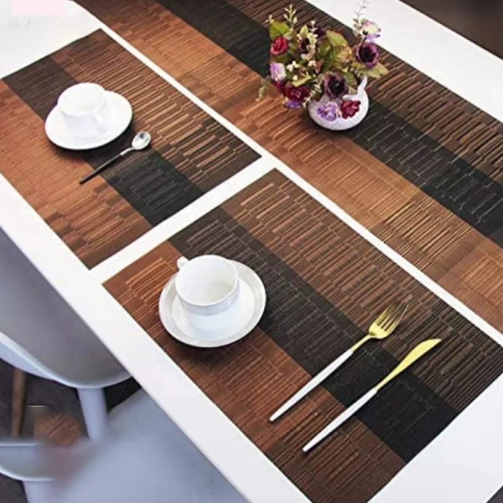 7 Pcs Table Mats & Table Runner Set Heat Resistant Placemats Dark Brown β Table Runners price in Pakistan