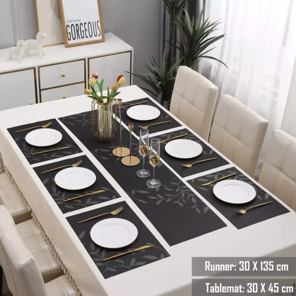 7 Pcs Table Mats & Table Runner Set Heat Resistant Placemats Dark Grey β Table Runners price in Pakistan