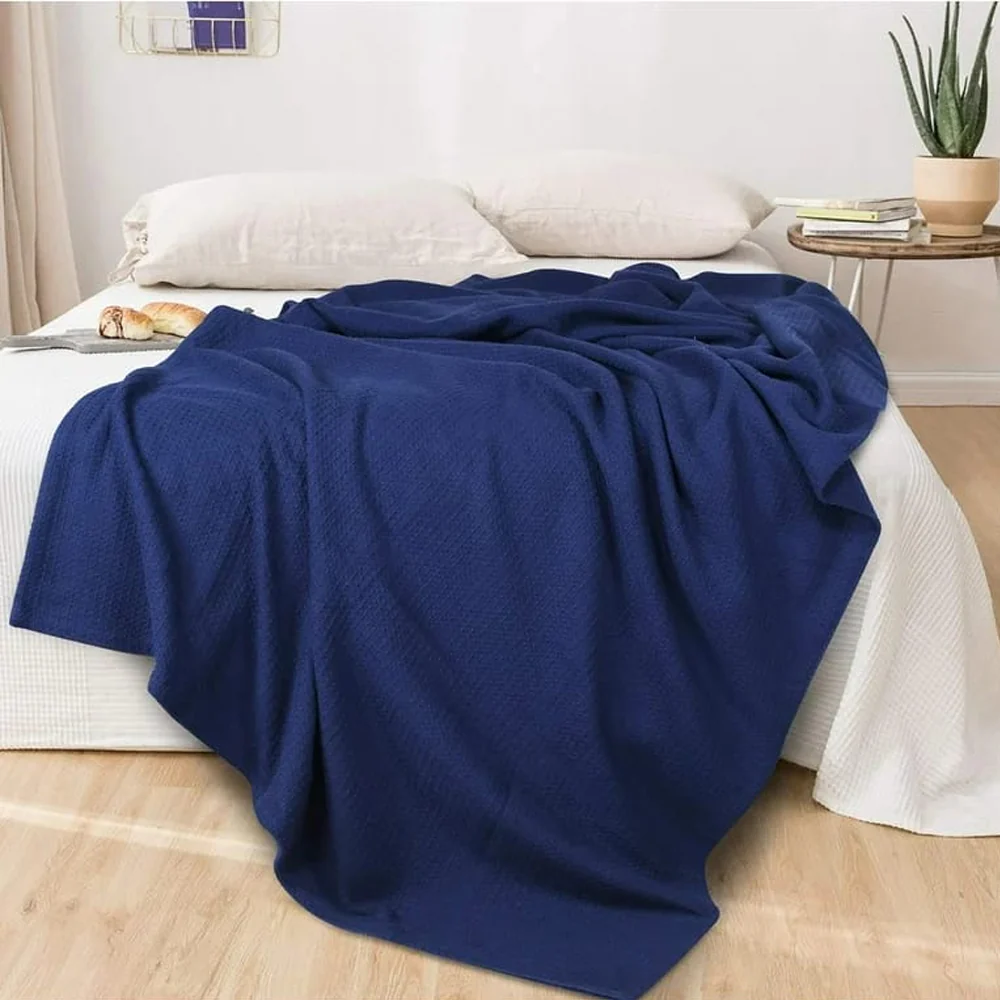 Cotton Waffle Weave Sofa & Bed Throws Blanket for Summer - Blue β Throws price in Pakistan
