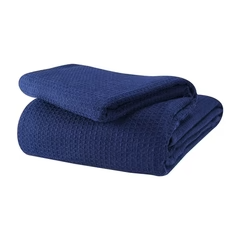 Cotton Waffle Weave Sofa & Bed Throws Blanket for Summer - Blue — view 3